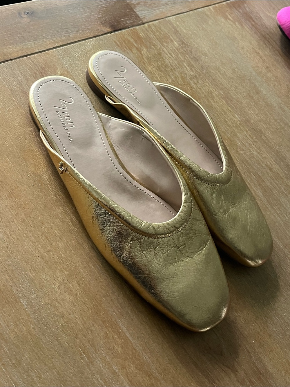 27 EDIT Metallic Gold Leather Slip-On Mules
